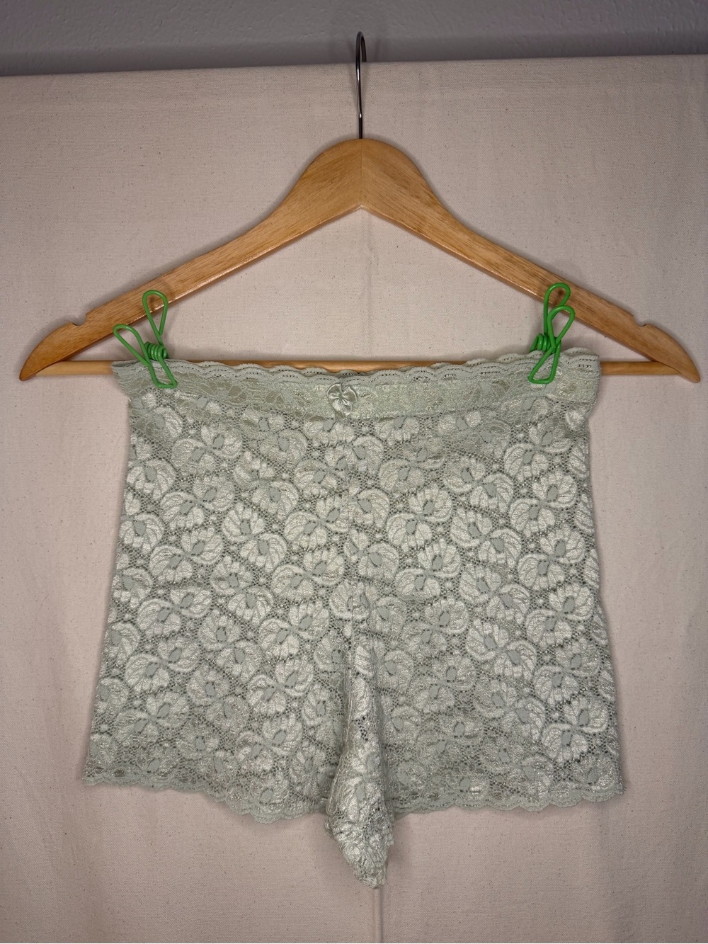 Vintage Lace Shorts in Light Mint Undergarment